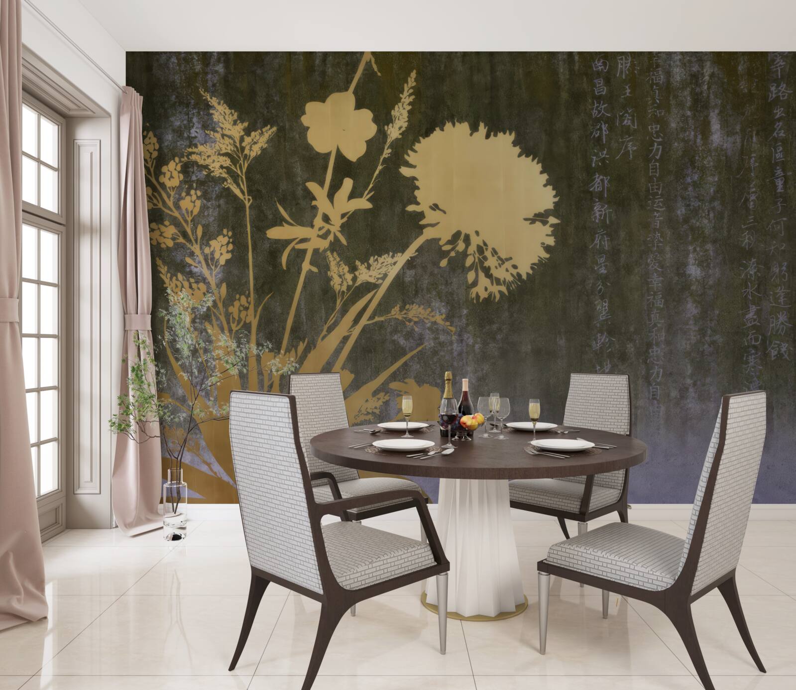 Fototapet fundal cu imagini de hieroglife și plante