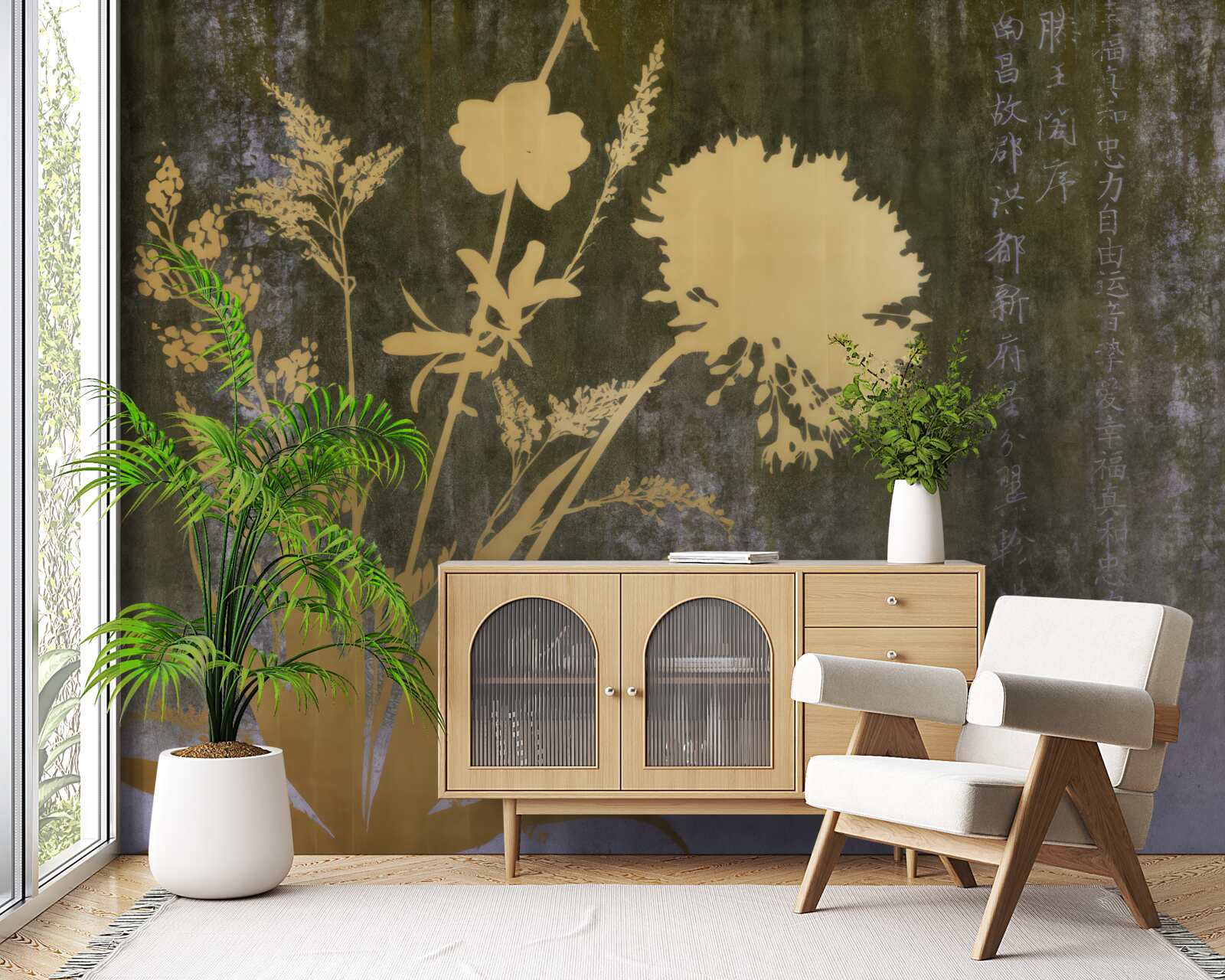 Fototapet fundal cu imagini de hieroglife și plante