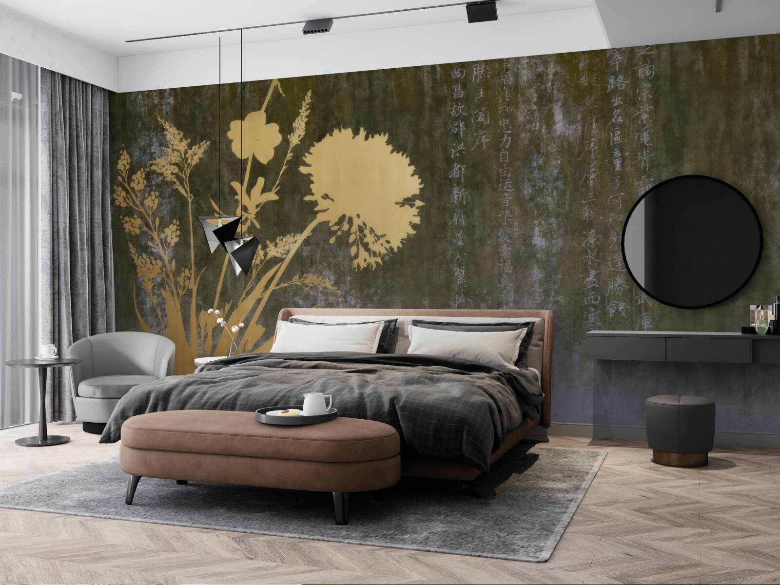 Fototapet fundal cu imagini de hieroglife și plante