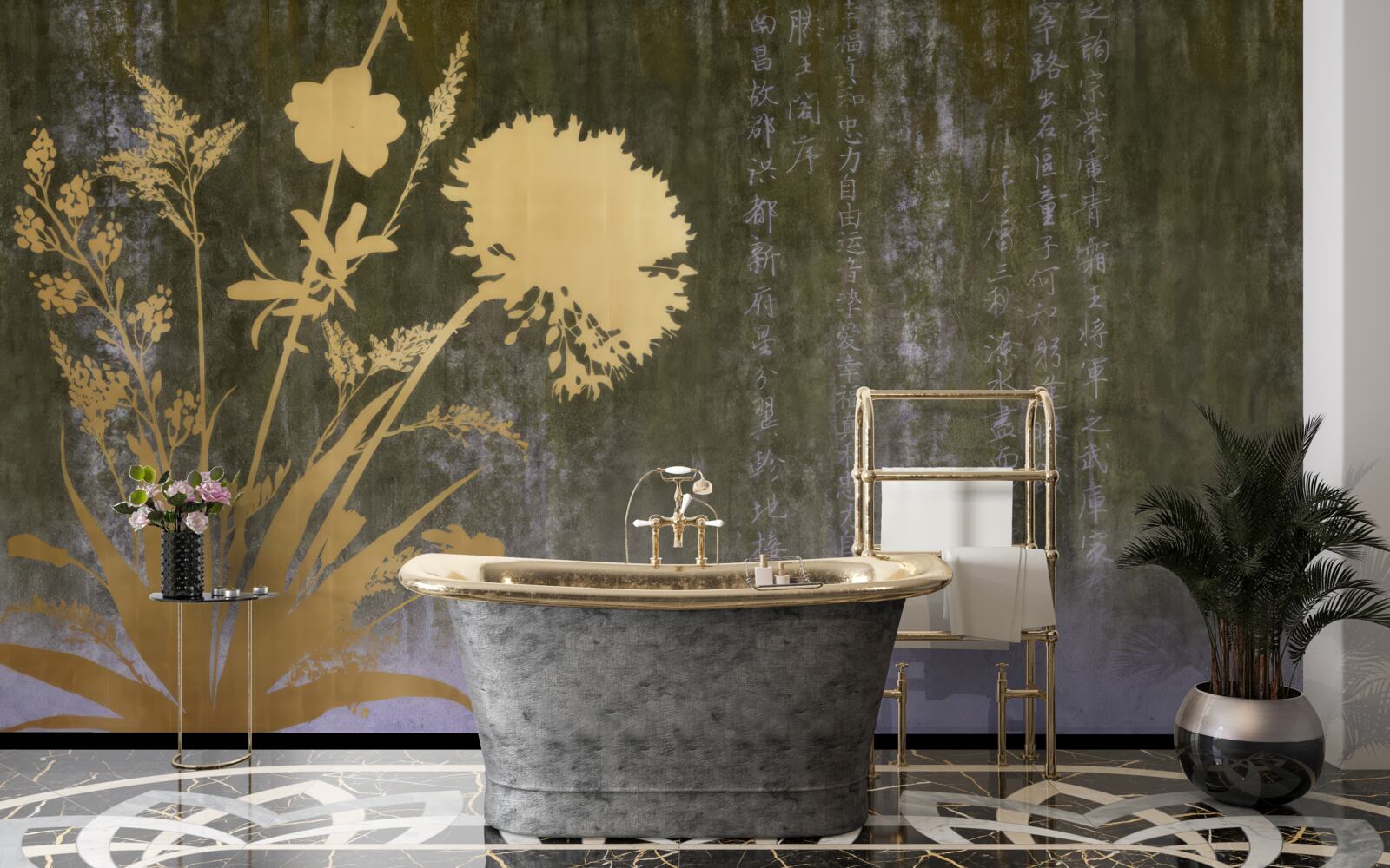 Fototapet fundal cu imagini de hieroglife și plante