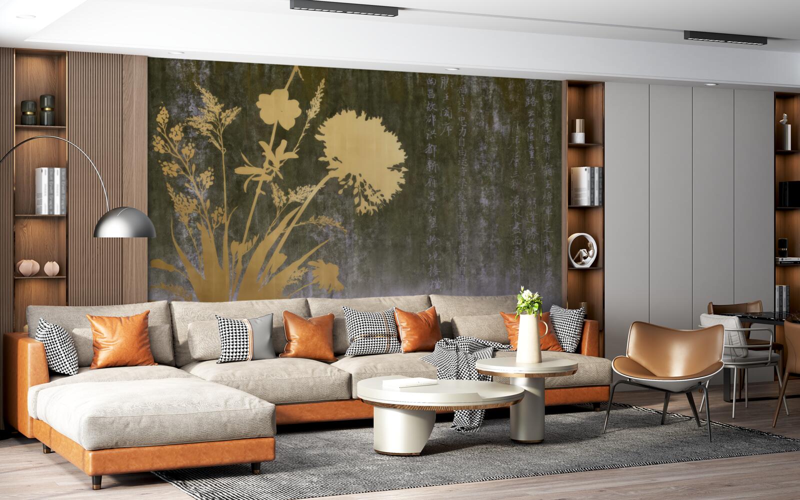 Fototapet fundal cu imagini de hieroglife și plante