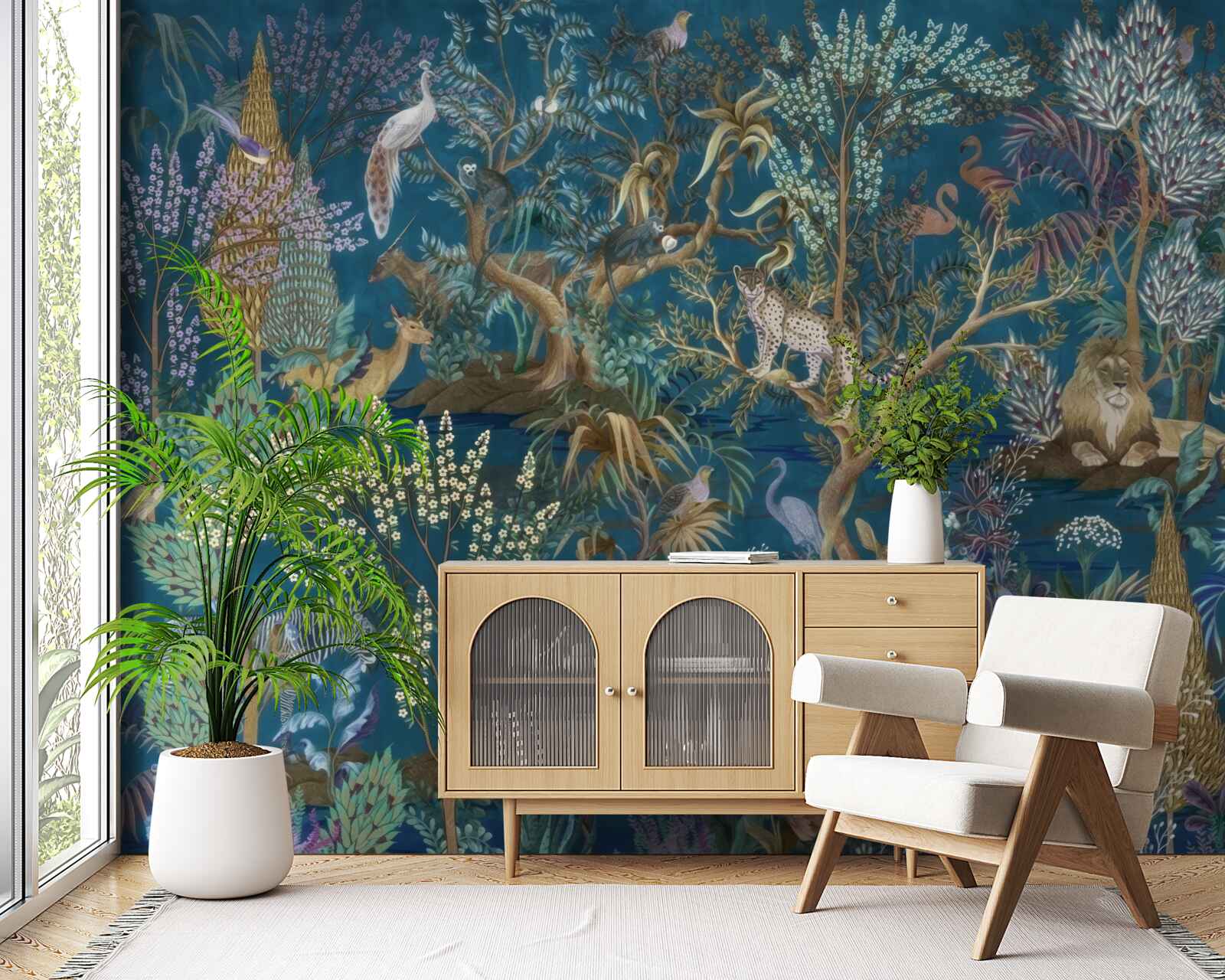 Fototapet fundal întunecat cu imagini de plante și animale