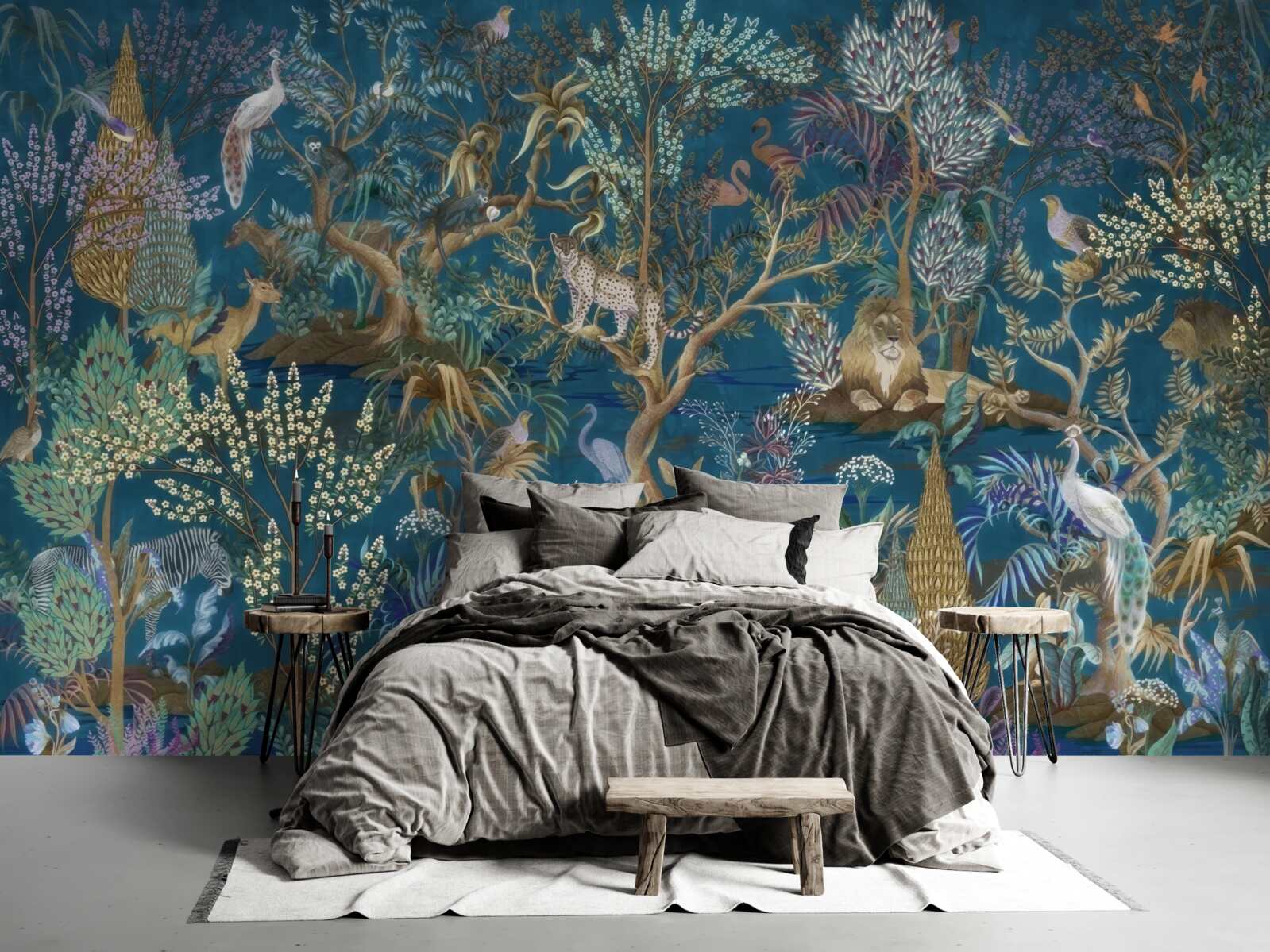 Fototapet fundal întunecat cu imagini de plante și animale