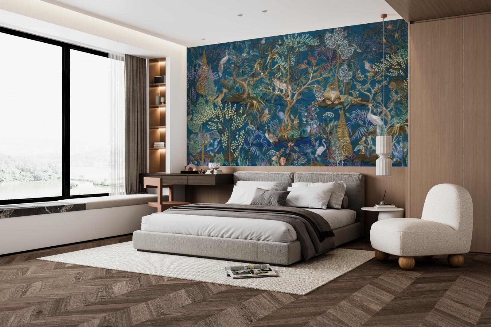 Fototapet fundal întunecat cu imagini de plante și animale