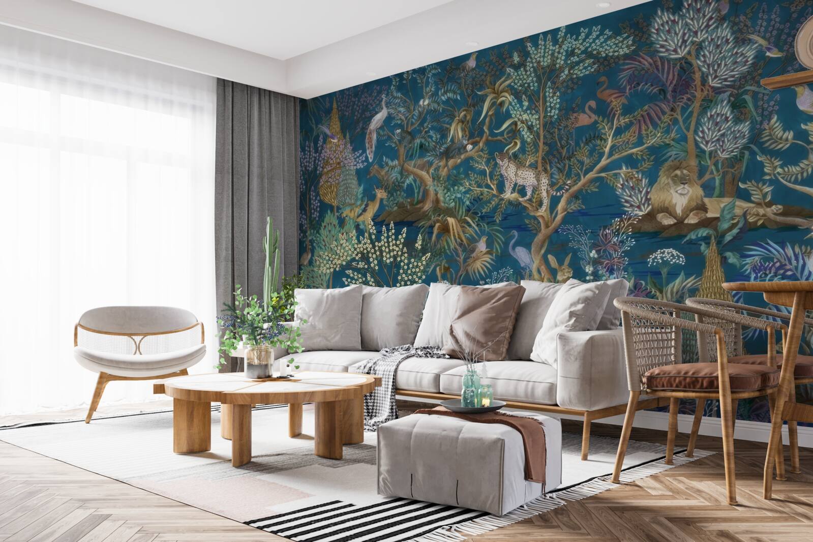 Fototapet fundal întunecat cu imagini de plante și animale