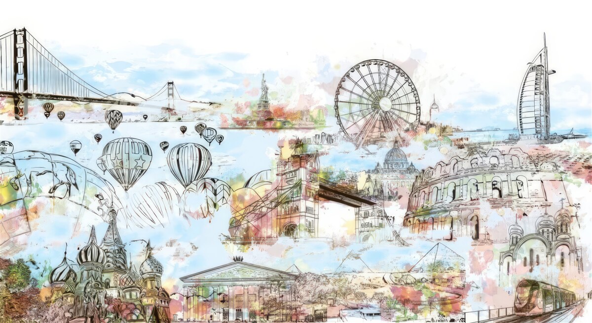 Fototapet schițe ale diferitelor locuri cunoscute