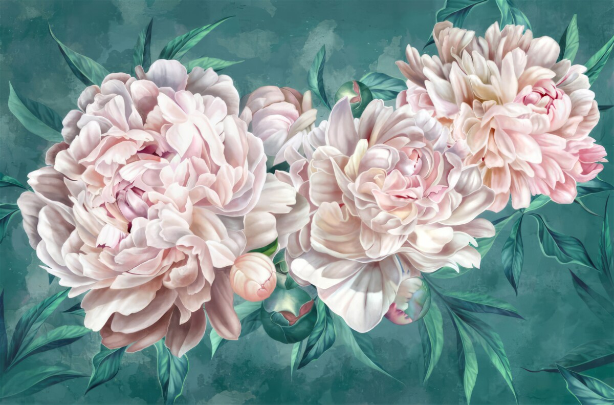 Fototapet bujori într-o nuanță delicată de roz