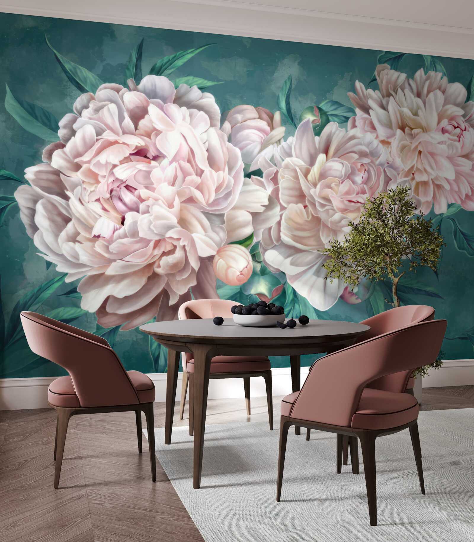 Fototapet bujori într-o nuanță delicată de roz