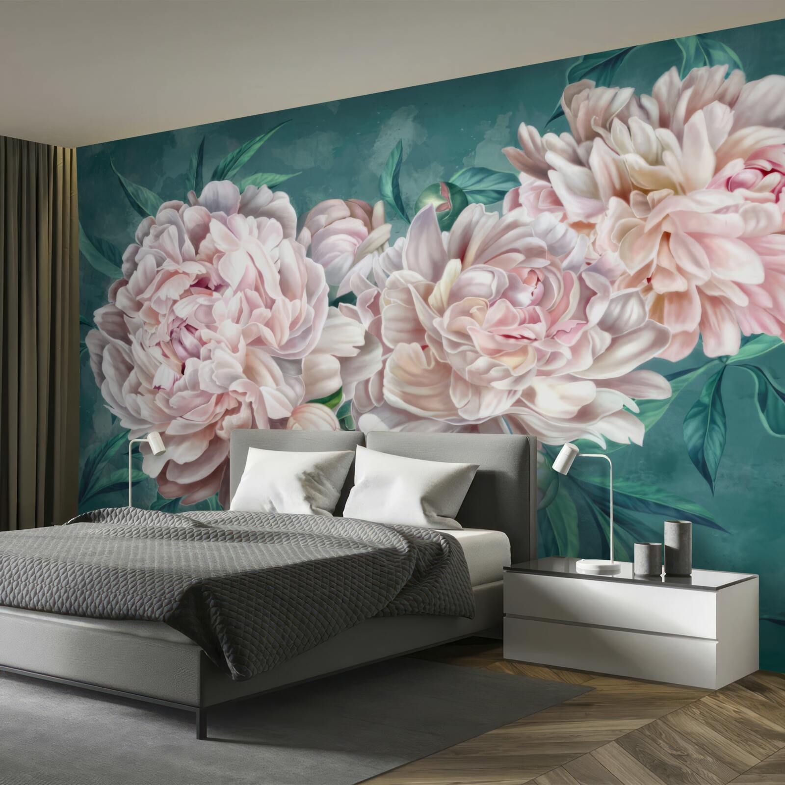 Fototapet bujori într-o nuanță delicată de roz