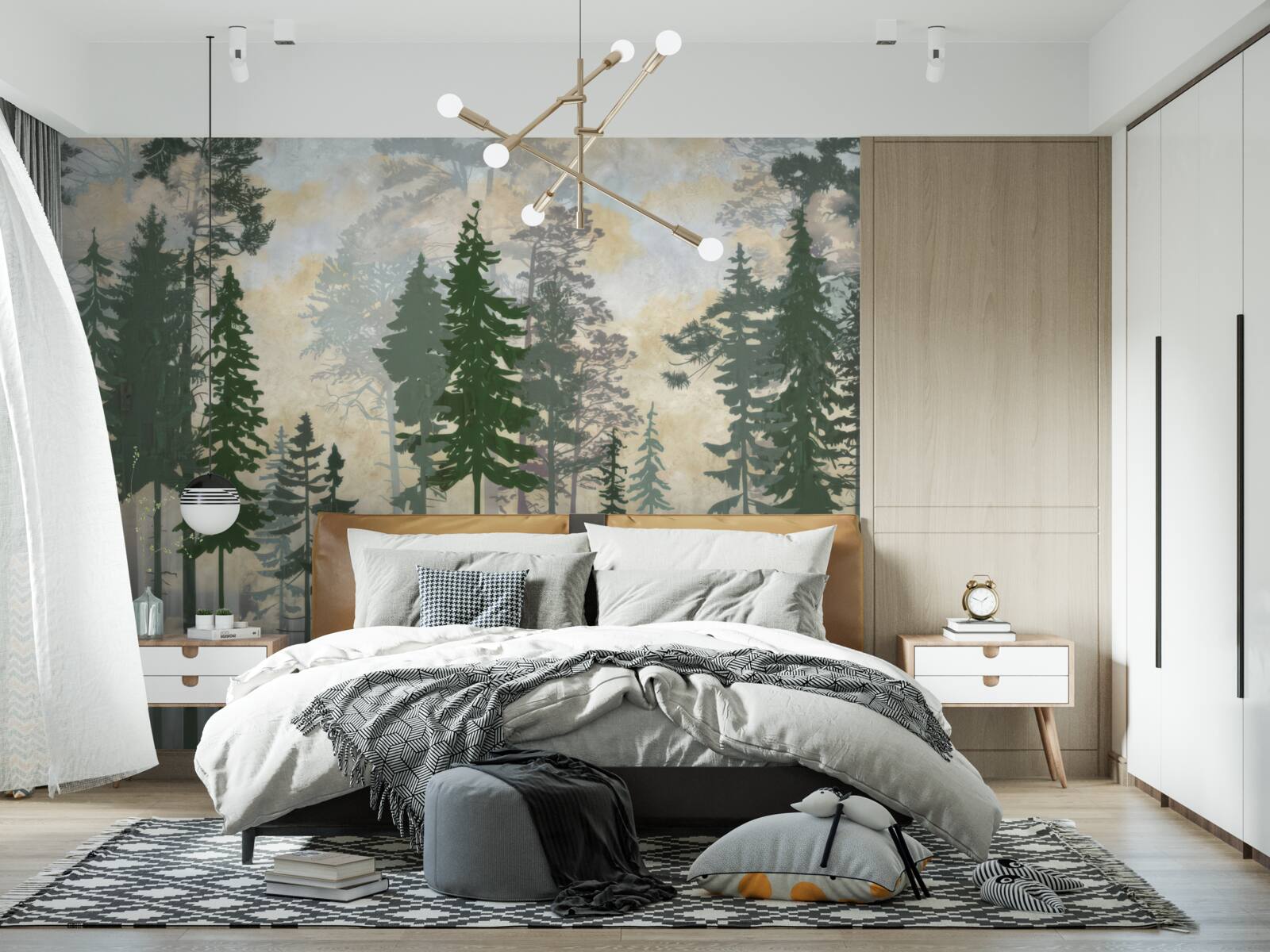 Fototapet pădure cețoasă învăluită în copaci