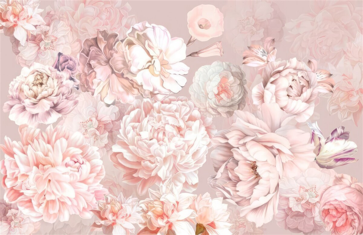 Fototapet flori mari în culori pastelate