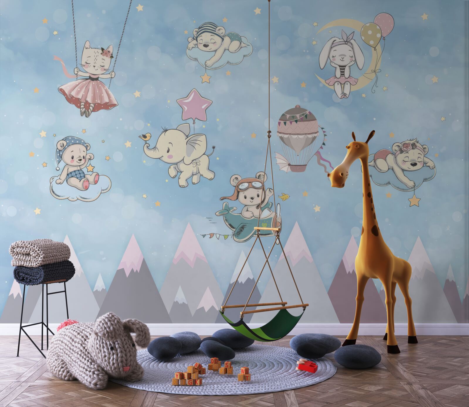 Fototapet animalele se joacă pe cer