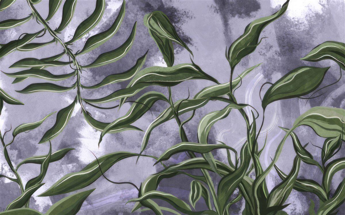 Fototapet sub apă sunt frunze verzi de ferigă