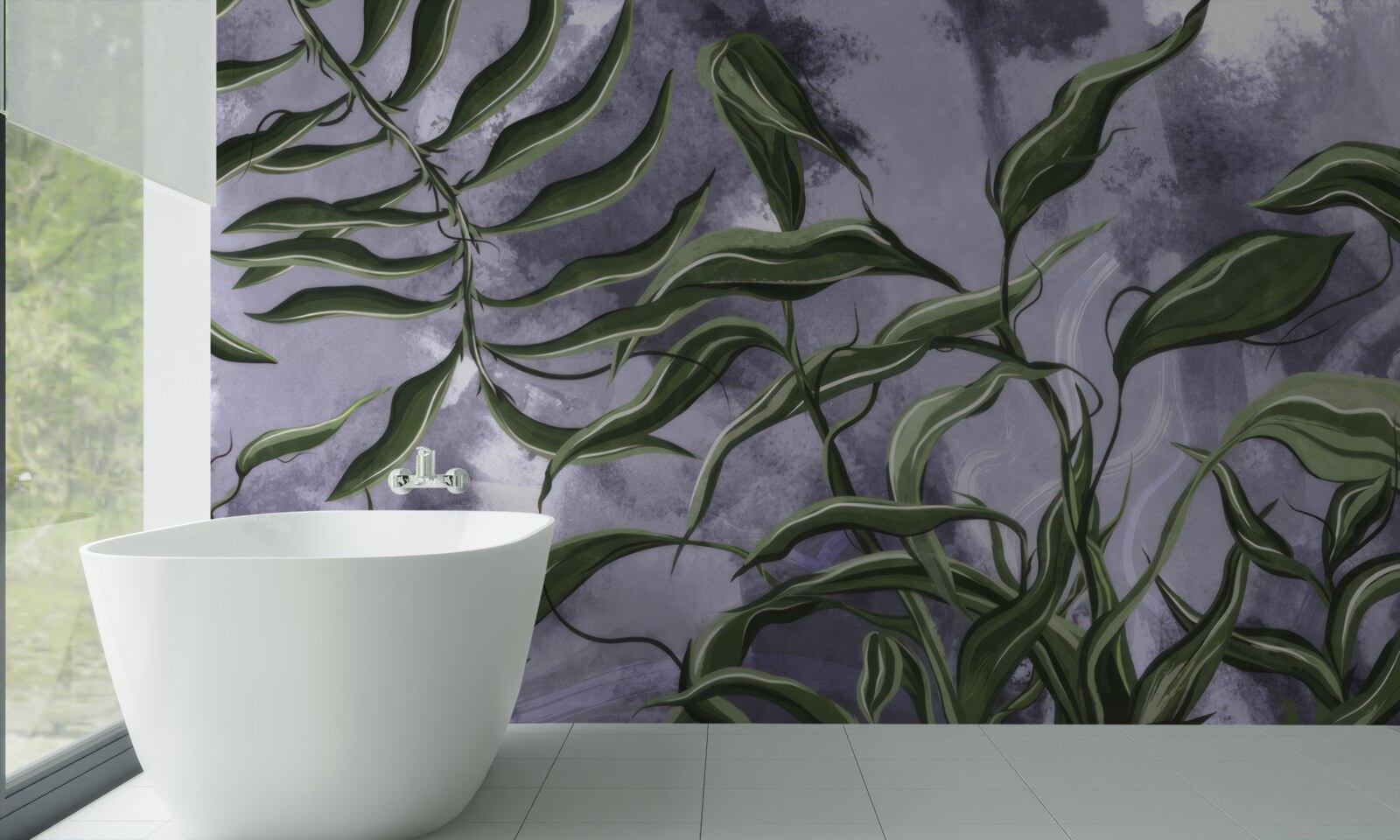 Fototapet sub apă sunt frunze verzi de ferigă