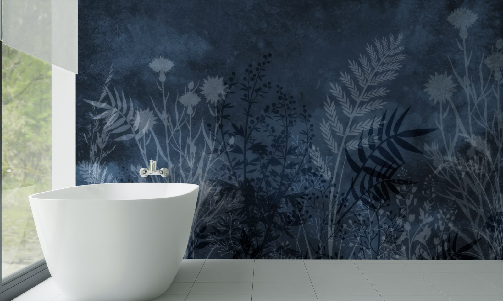 Fototapet luna de noapte luminează pajiștea și plantele