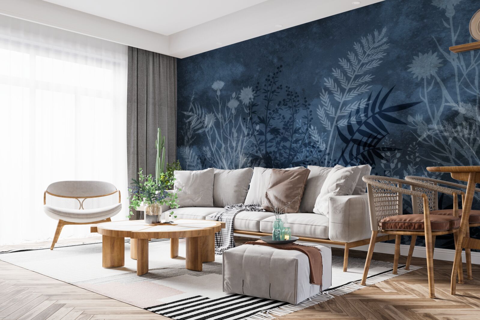 Fototapet luna de noapte luminează pajiștea și plantele