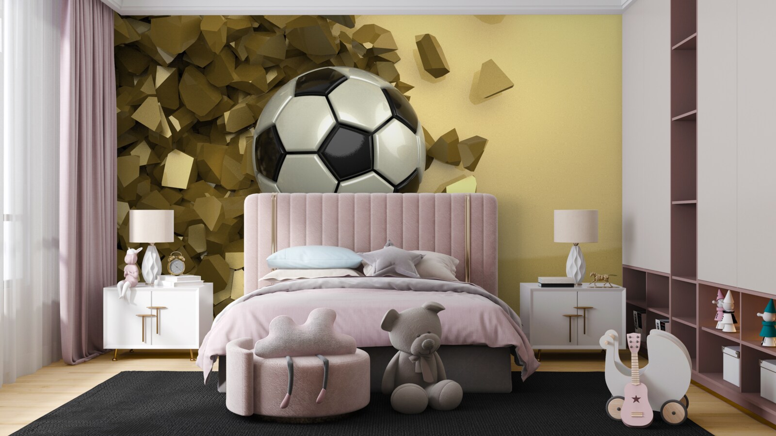 Fototapet obiecte 3d și fotbal