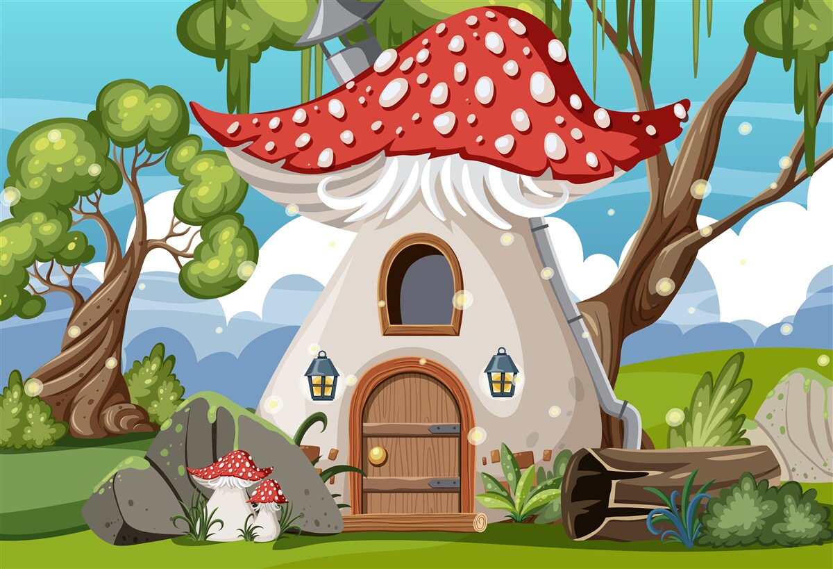Fototapet casă fermecătoare cu ciuperci în deșert