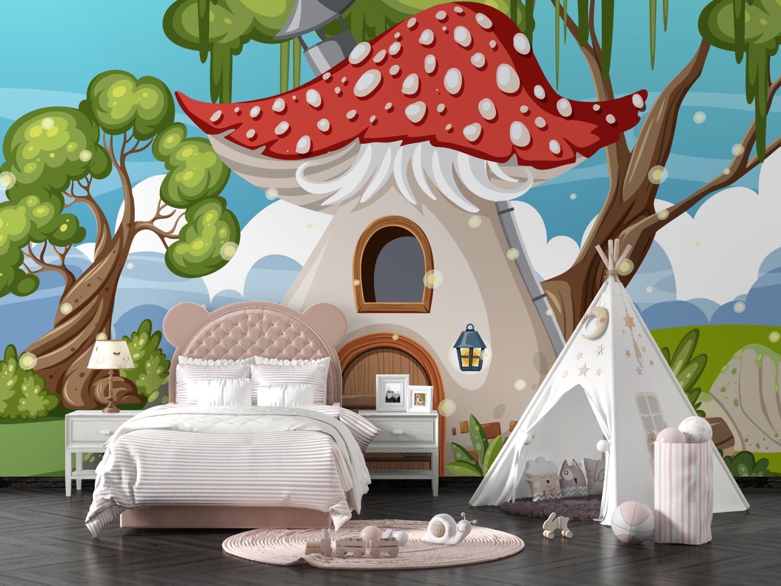 Fototapet casă fermecătoare cu ciuperci în deșert