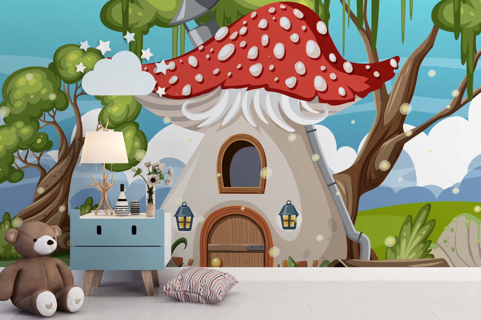 Fototapet casă fermecătoare cu ciuperci în deșert