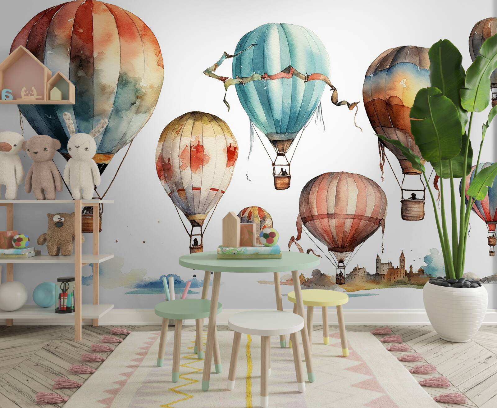 Fototapet un spectacol cu baloane cu aer cald are loc deasupra orașului