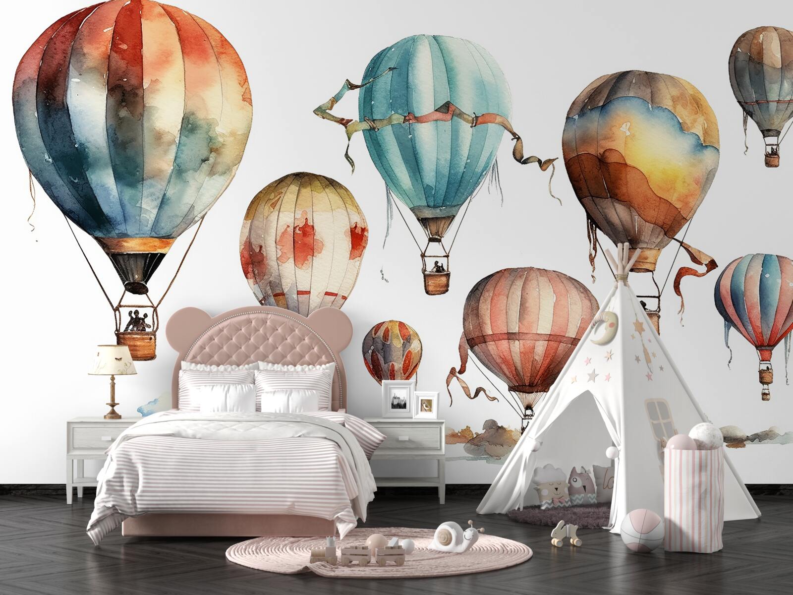 Fototapet un spectacol cu baloane cu aer cald are loc deasupra orașului