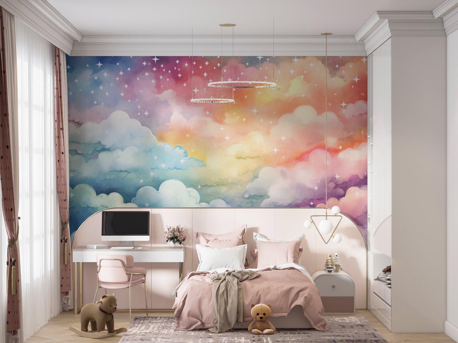 Fototapet nori strălucitori de toate culorile pe cer