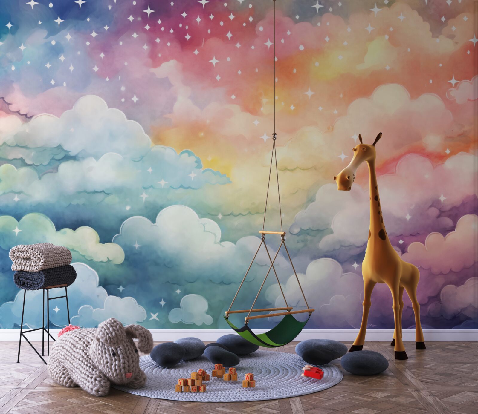 Fototapet nori strălucitori de toate culorile pe cer