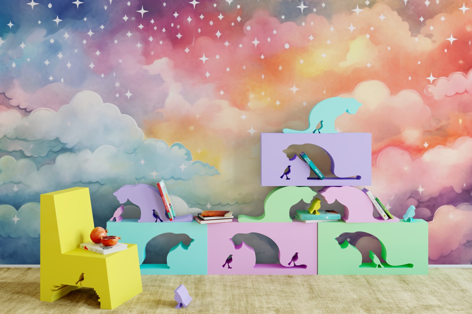 Fototapet nori strălucitori de toate culorile pe cer