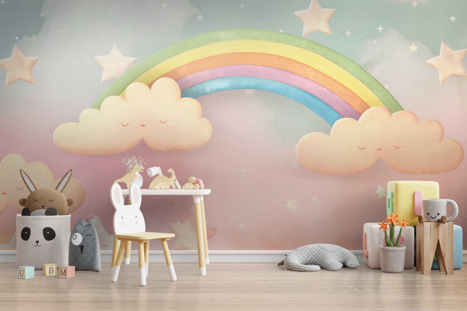 Fototapet un curcubeu imens pe un cer înstelat