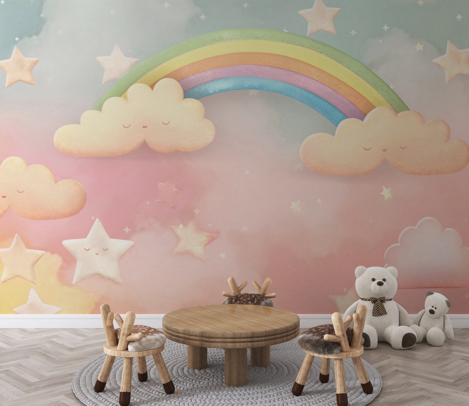 Fototapet un curcubeu imens pe un cer înstelat