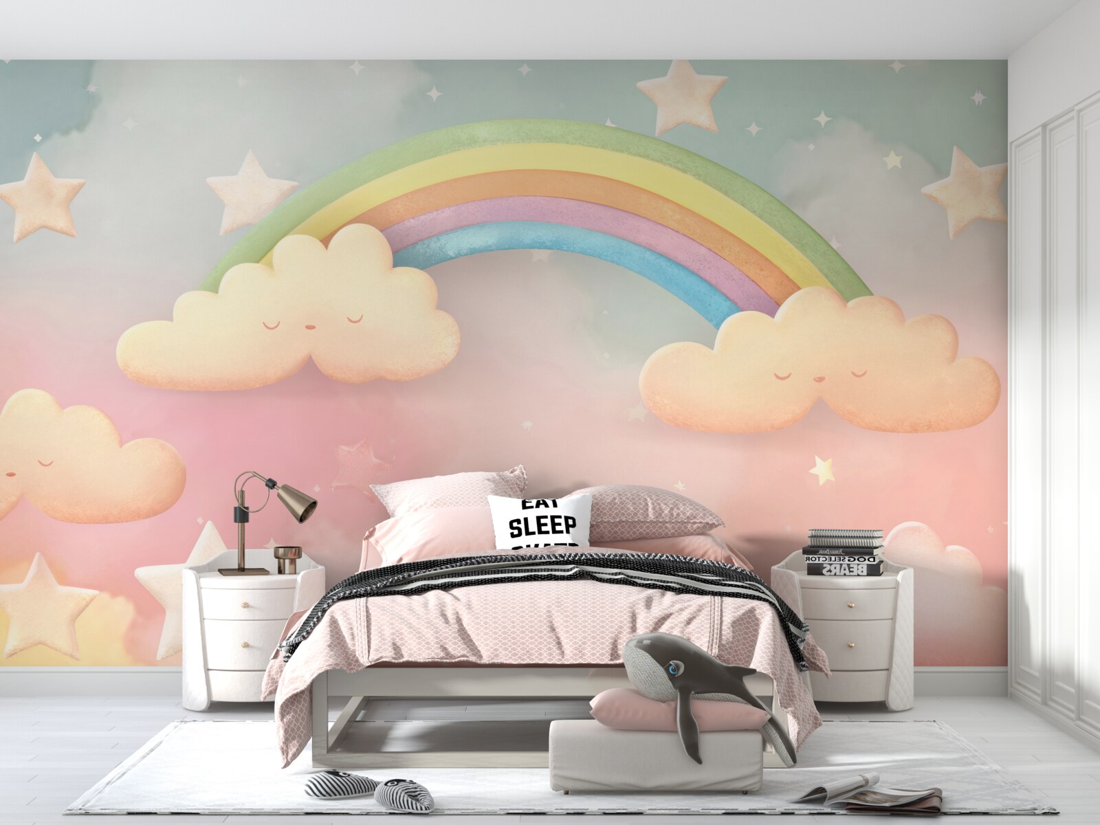 Fototapet un curcubeu imens pe un cer înstelat