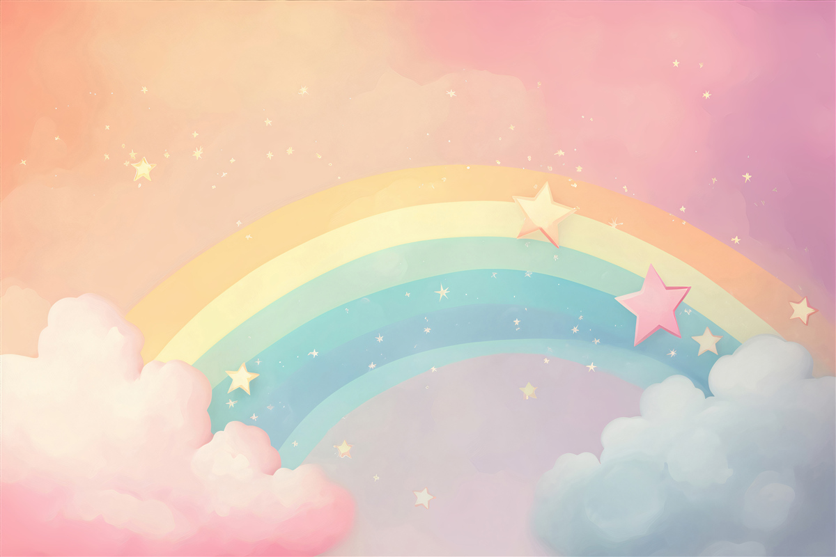 Fototapet un curcubeu sclipind printre nori