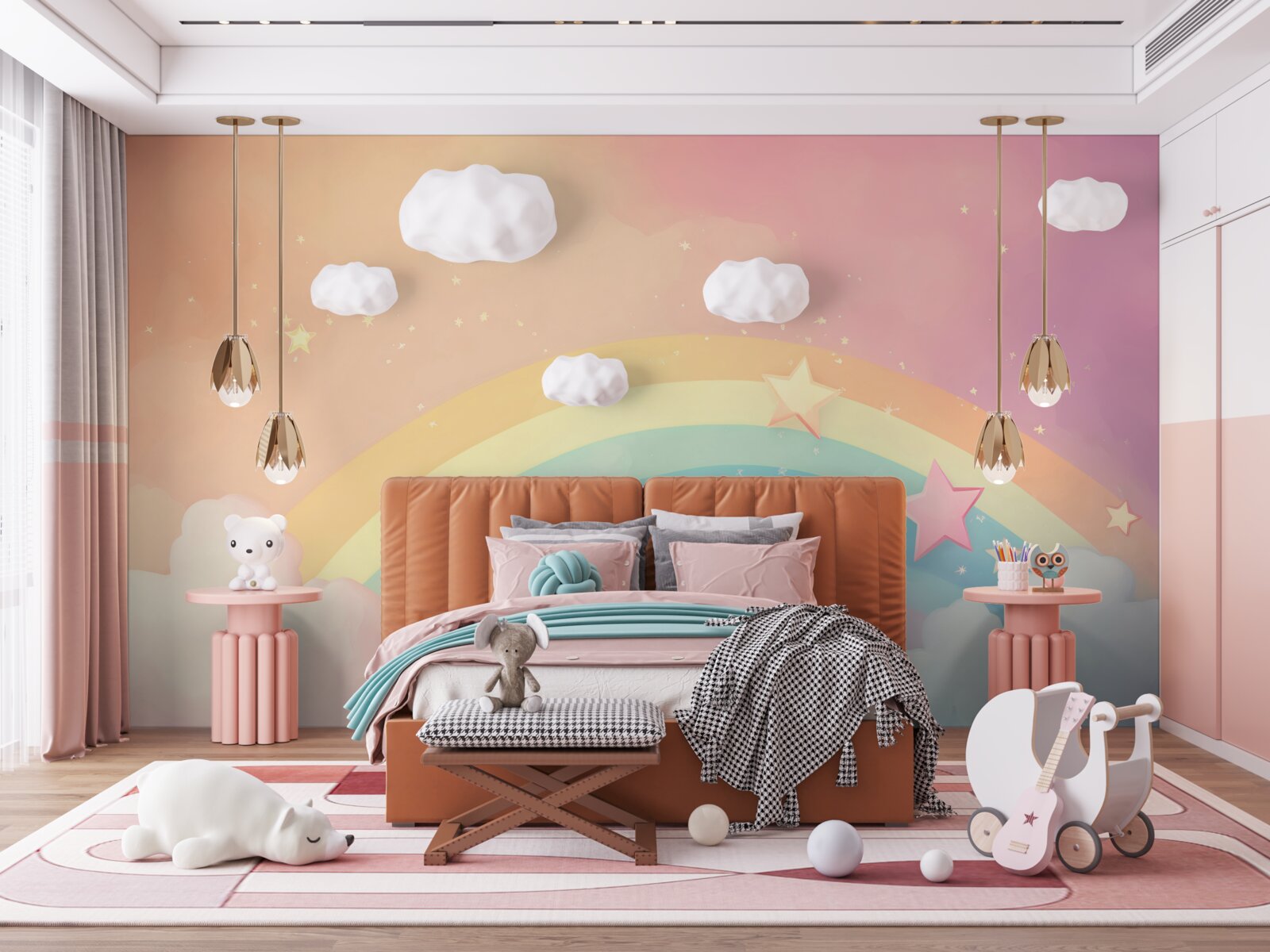 Fototapet un curcubeu sclipind printre nori