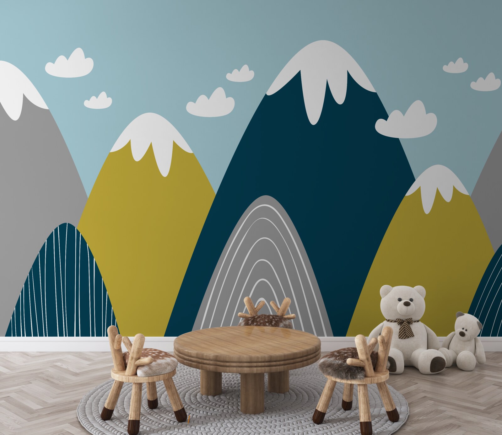 Fototapet vârfuri muntoase acoperite cu zăpadă