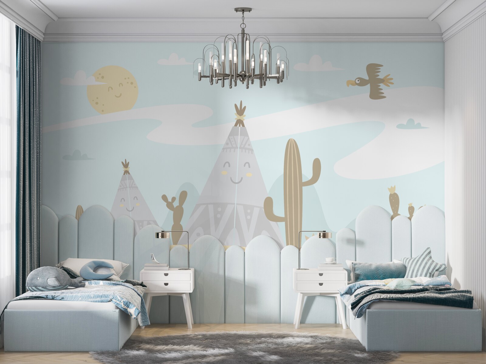 Fototapet corturi printre cactuși în deșert