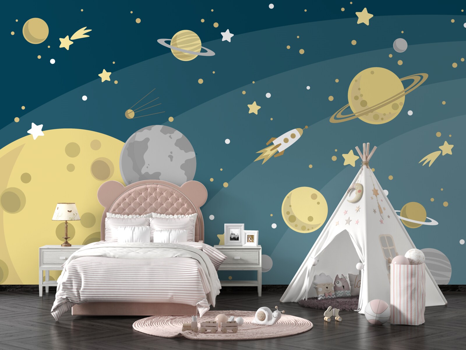 Fototapet stele și planete în spațiu