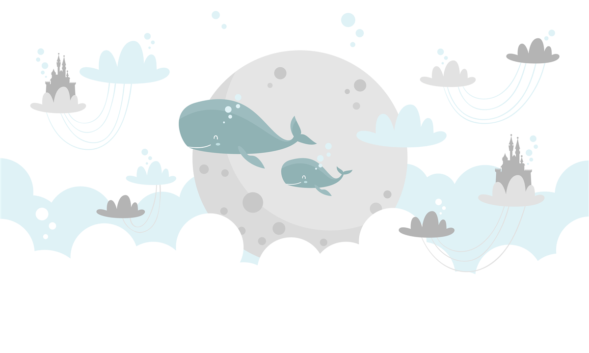 Fototapet o familie de balene înoată printre nori