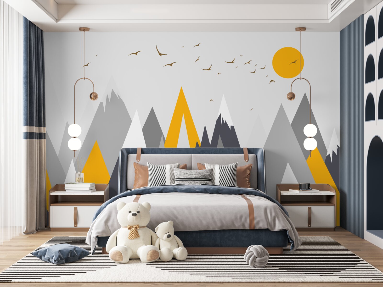 Fototapet Lumina soarelui inundă vârfurile munților