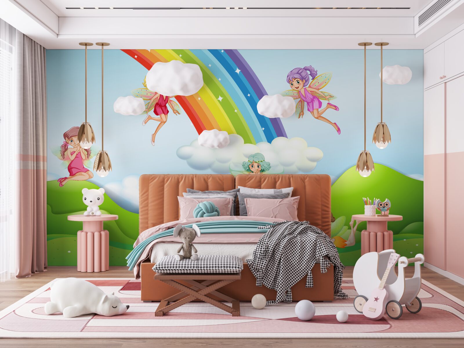 Fototapet zânele se bucură la vederea unui curcubeu