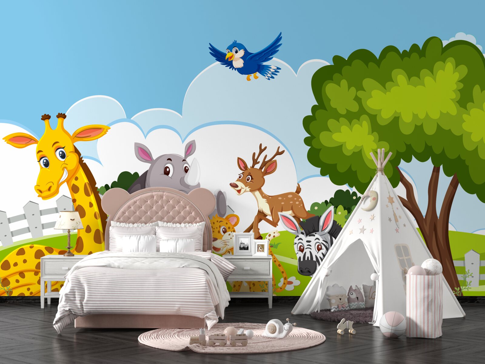 Fototapet companie tânără se relaxează pe gazon