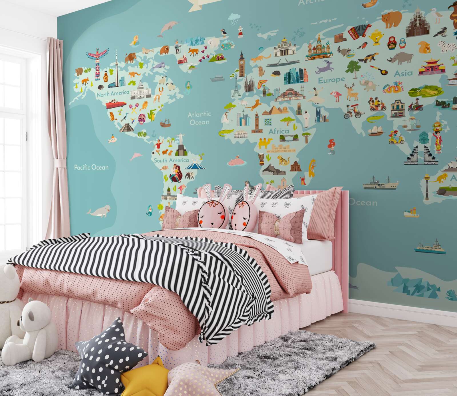 Fototapet hartă a lumii cu repere marcate