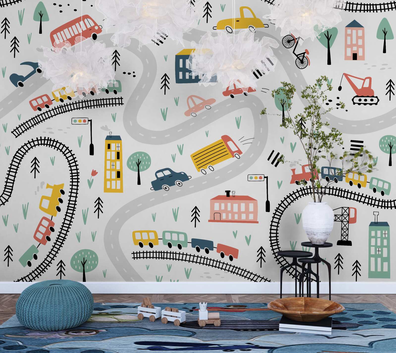 Fototapet zonă populată cu străzi și un sistem de transport