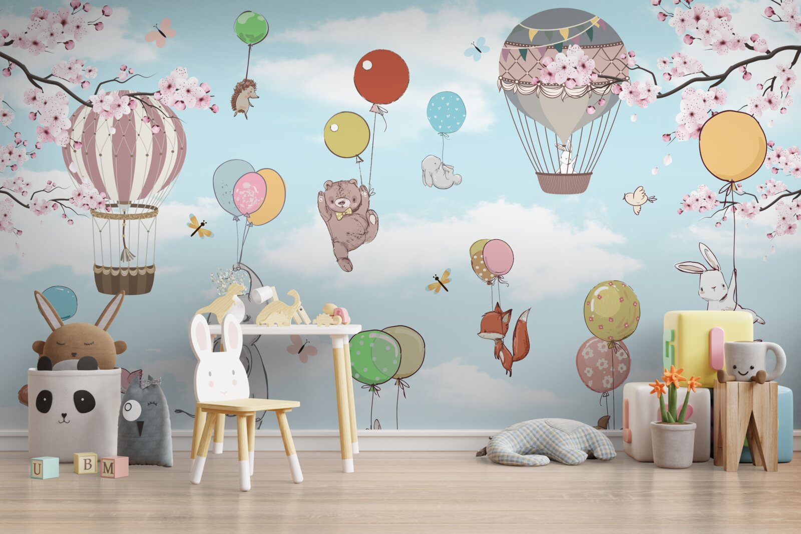 Fototapet călătorie în baloane cu aer cald cu imagini de animale