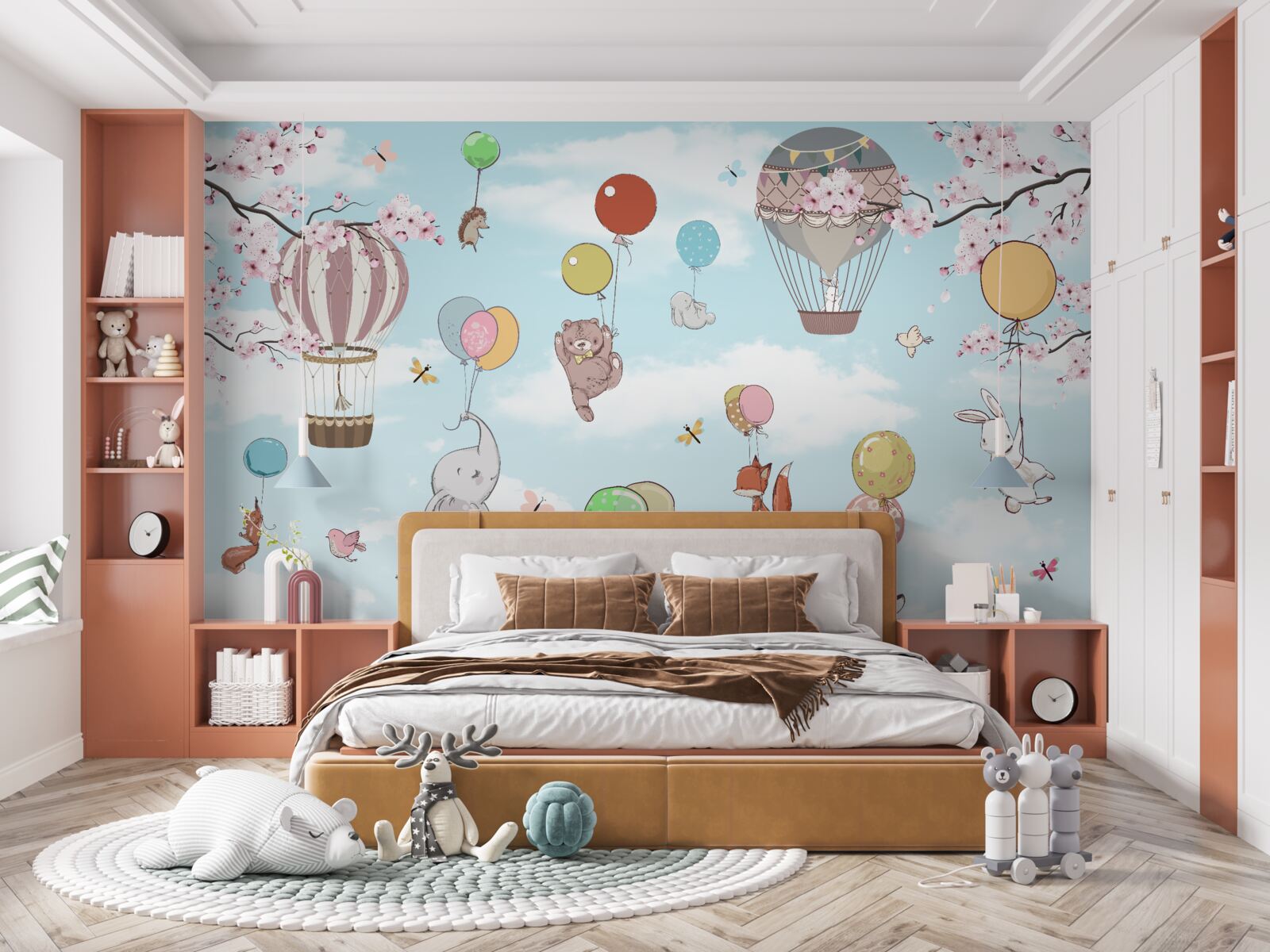 Fototapet călătorie în baloane cu aer cald cu imagini de animale