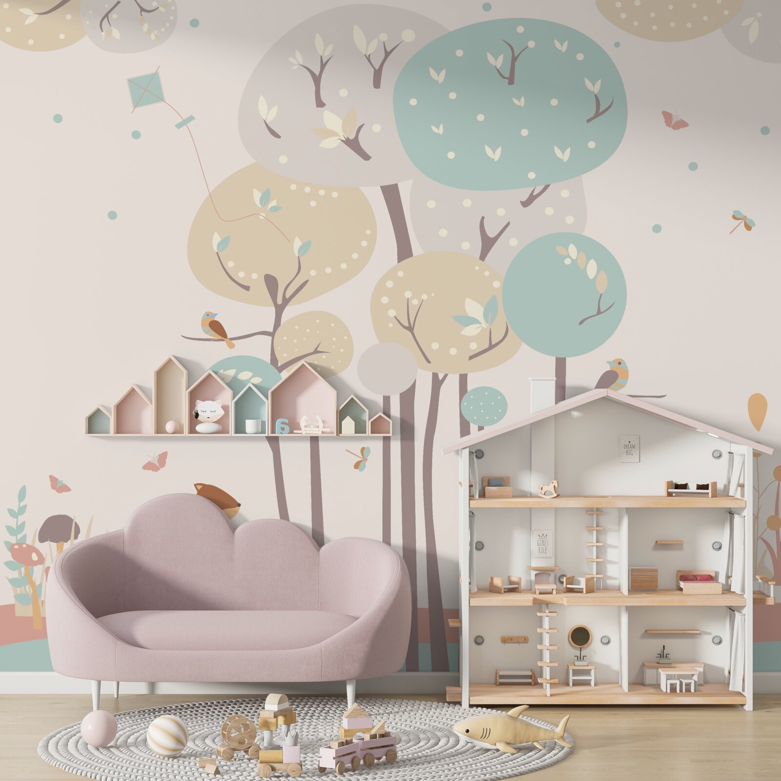 Fototapet veverițele caută o casă în copac