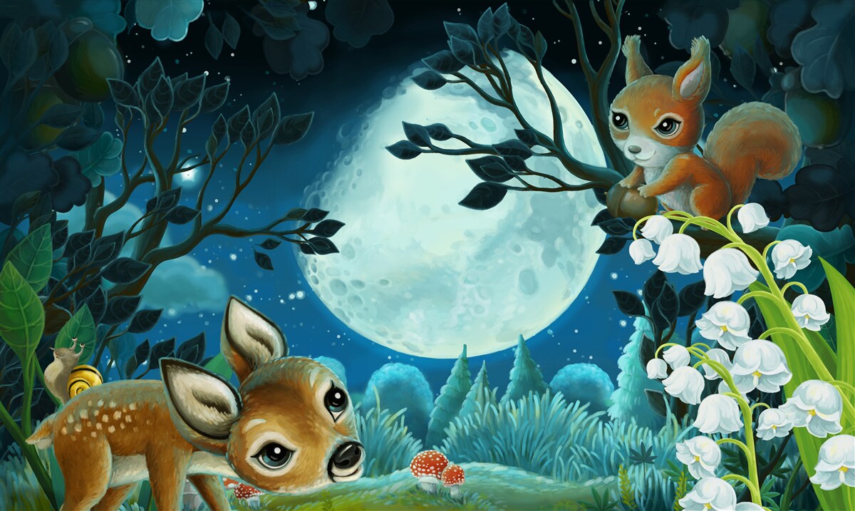 Fototapet căprioara îi urează veveriței o noapte bună