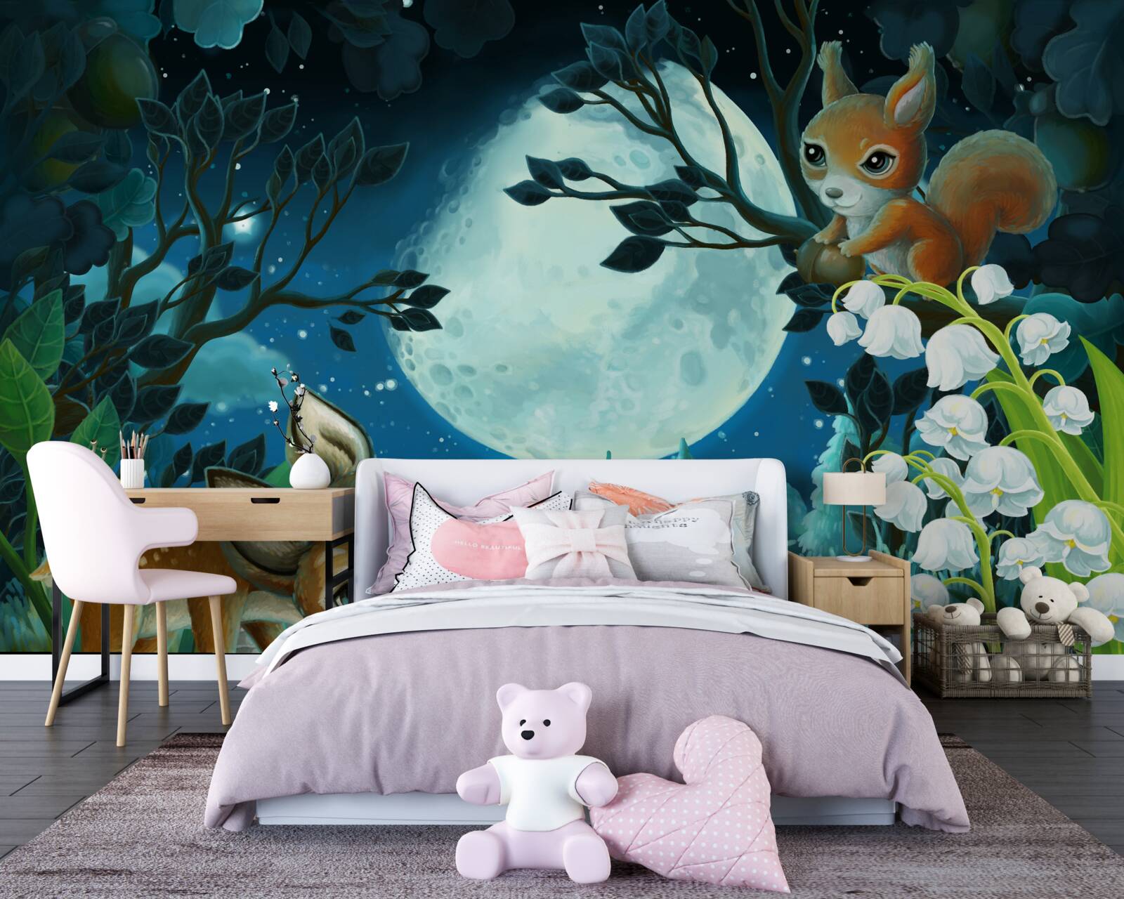 Fototapet căprioara îi urează veveriței o noapte bună