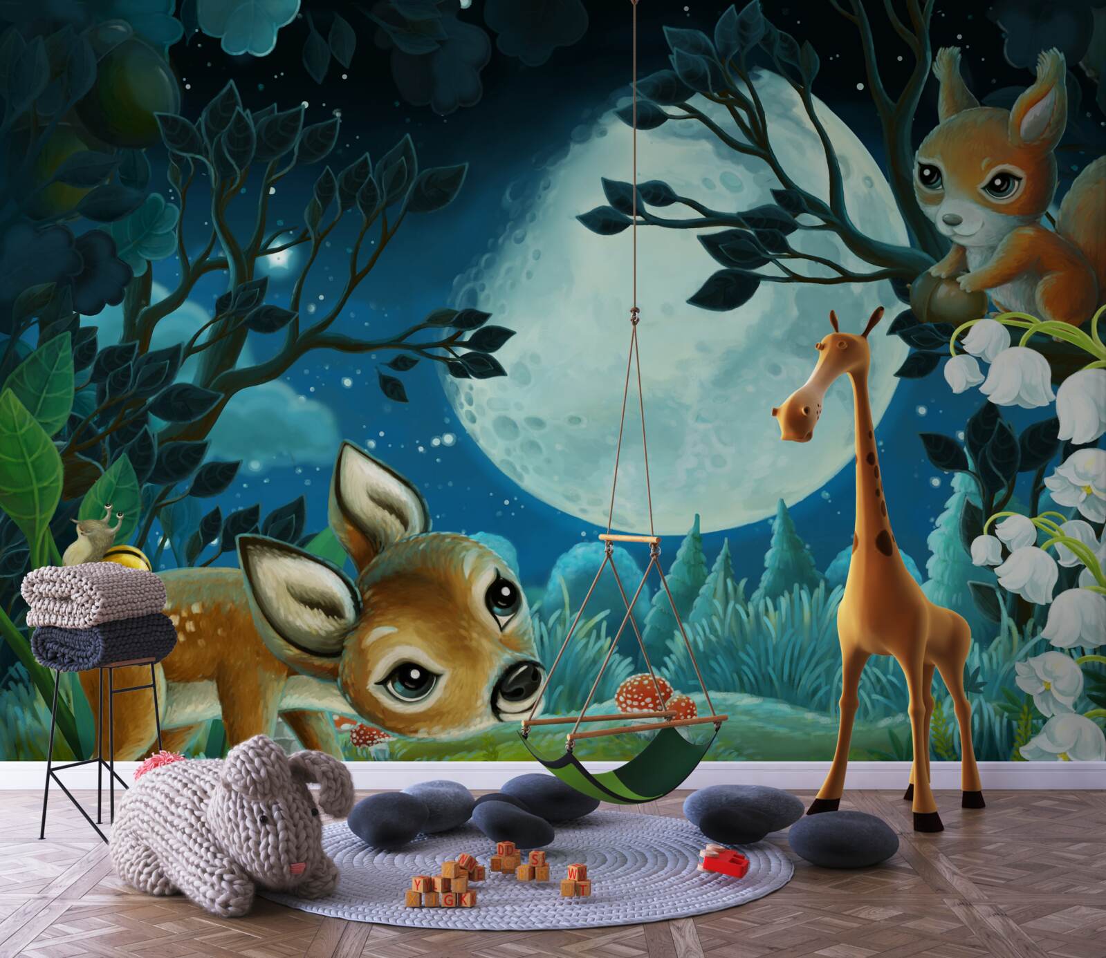 Fototapet căprioara îi urează veveriței o noapte bună