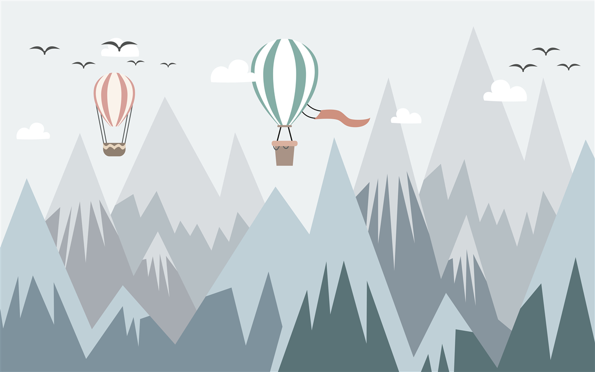 Fototapet baloane cu aer cald au survolat munții